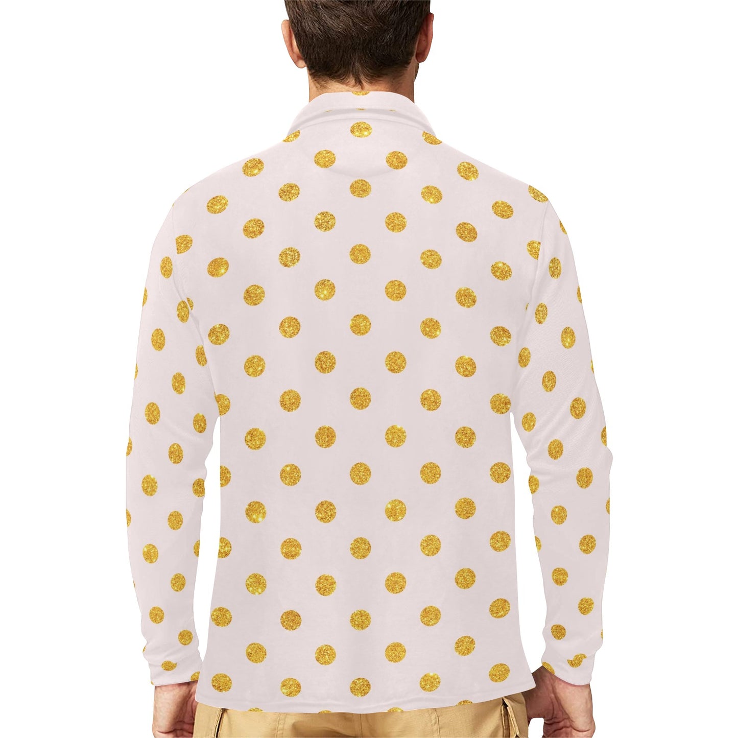 Polka Dot Gold Pink Pattern Print Design 01 Long Sleeve Polo Shirt For Men's