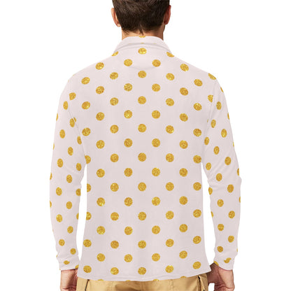Polka Dot Gold Pink Pattern Print Design 01 Long Sleeve Polo Shirt For Men's