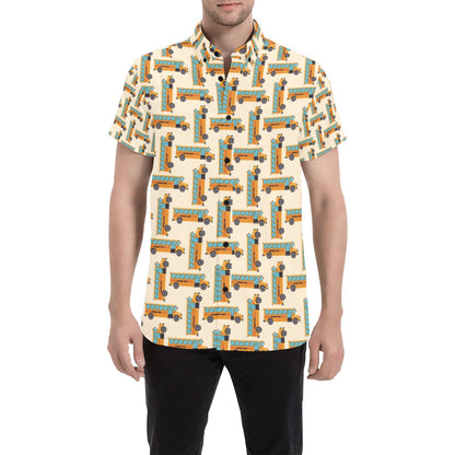 School Bus Print Design LKS305 Men Short Sleeve Button Up Shirt