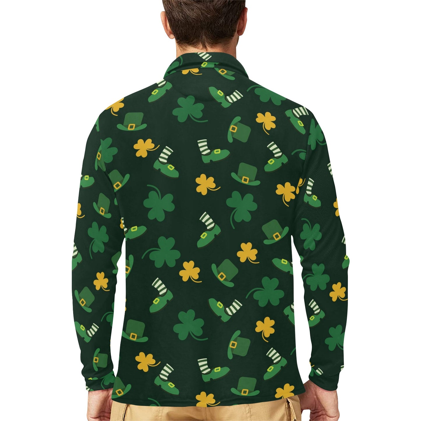 St Patricks Day Print Design LKS306 Long Sleeve Polo Shirt For Men's