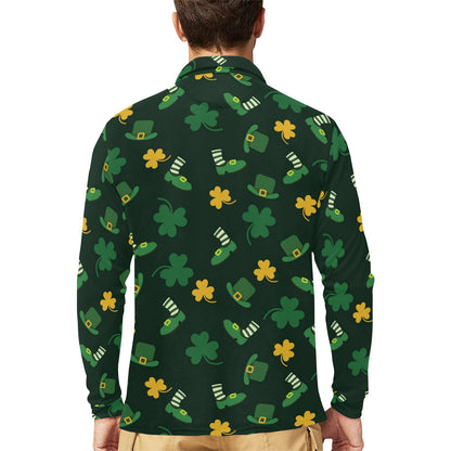 St Patricks Day Print Design LKS306 Long Sleeve Polo Shirt For Men's