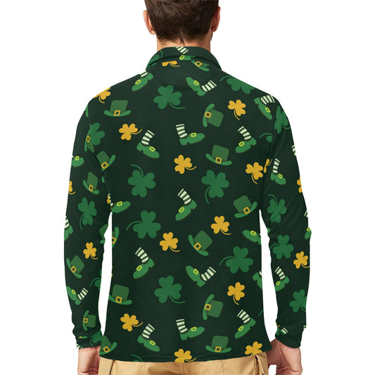 St Patricks Day Print Design LKS306 Long Sleeve Polo Shirt For Men's