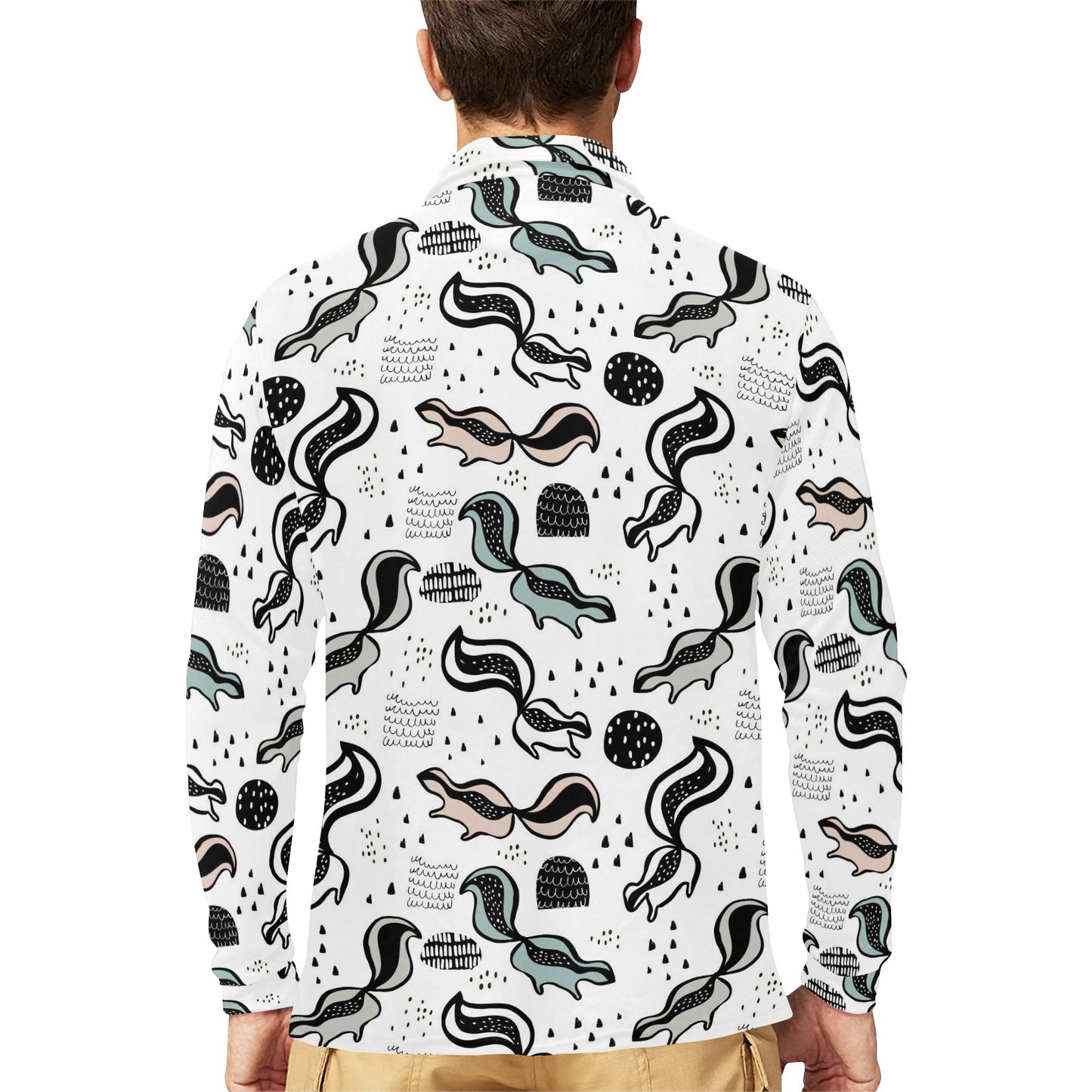 Skunk Print Design LKS303 Long Sleeve Polo Shirt For Men's