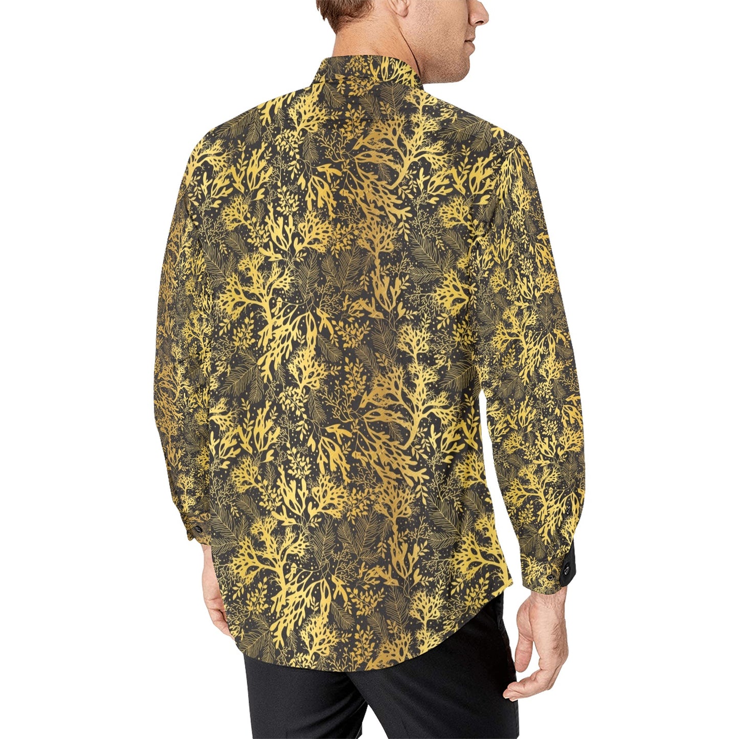 Seaweed Print Design LKS303 Men's Long Sleeve Dress Shirt
