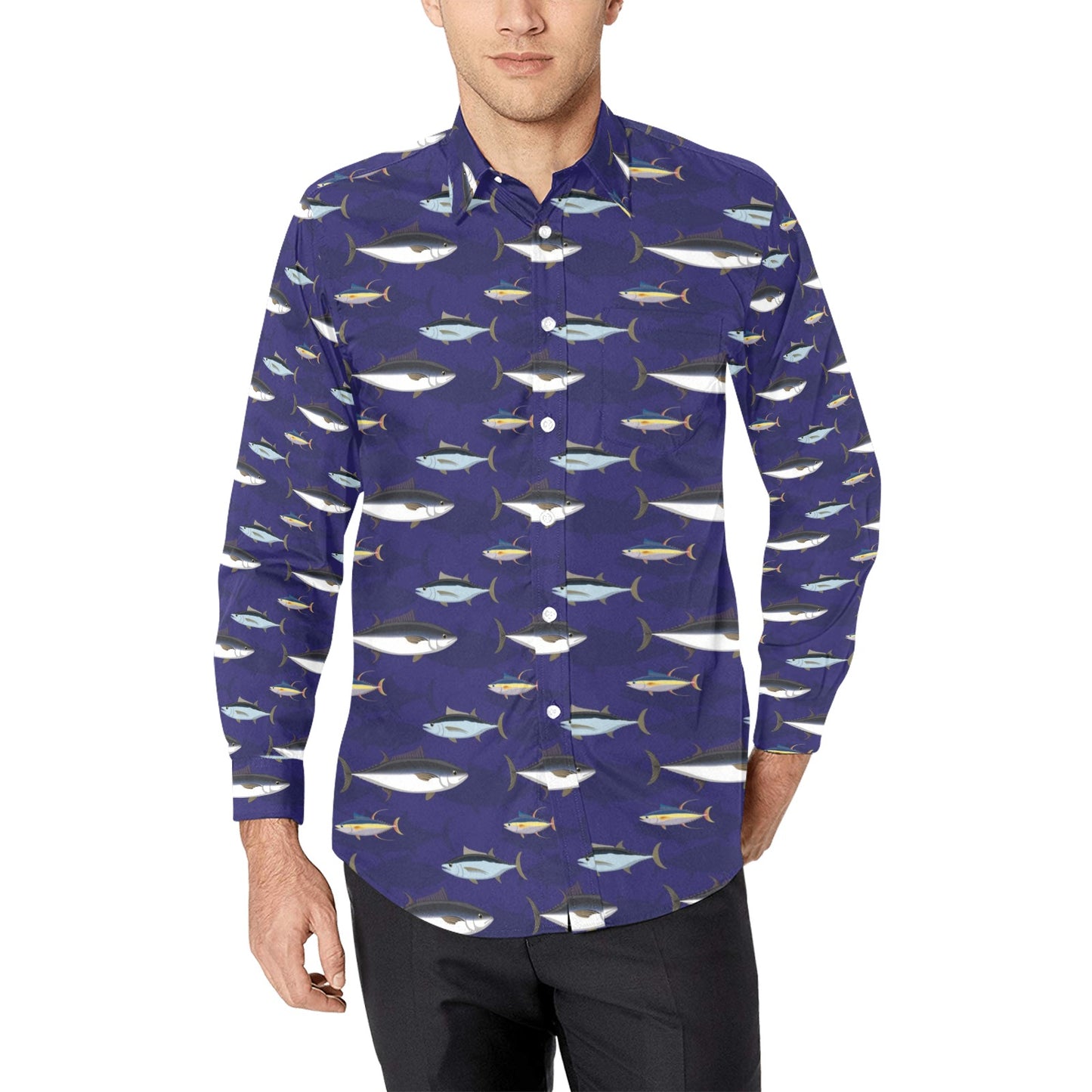 Tuna Fish Print Design LKS304 Men's Long Sleeve Dress Shirt