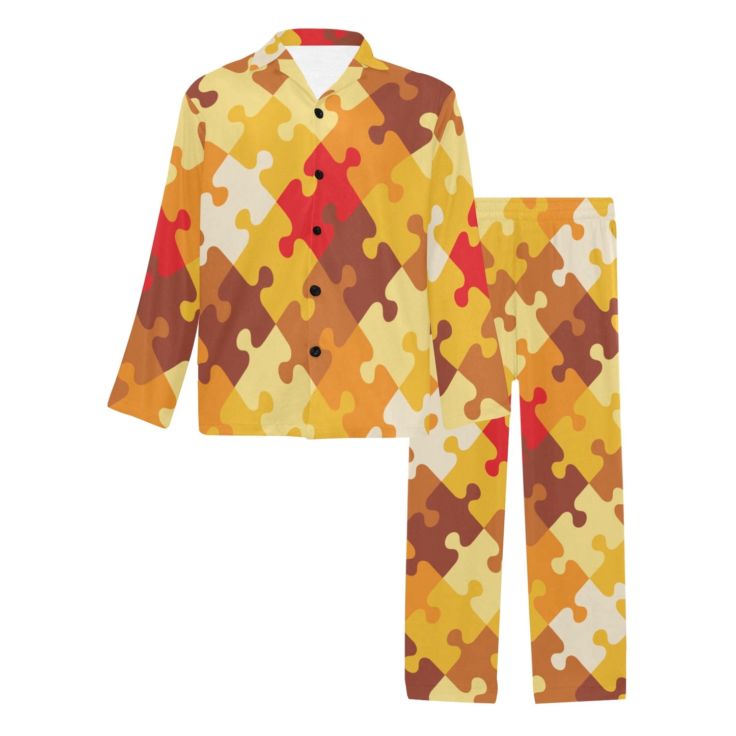 Puzzle Pattern Print Design A01 Men's Long Pajama Set