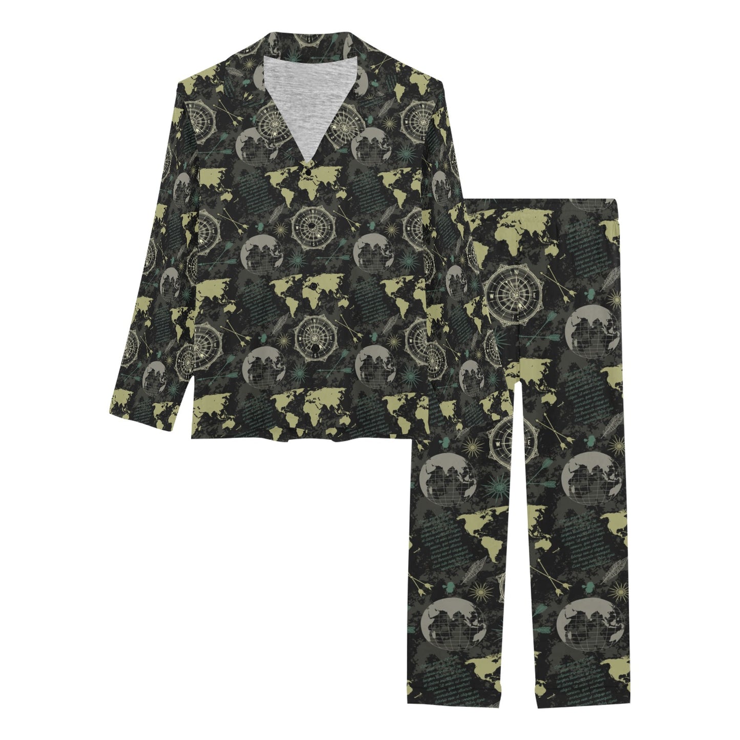 World Map Print Design LKS303 Women's Long Pajama Set
