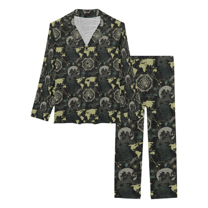 World Map Print Design LKS303 Women's Long Pajama Set