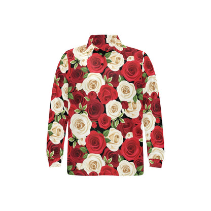 Rose Pattern Print Design RO06 Long Sleeve Polo Shirt For Men's