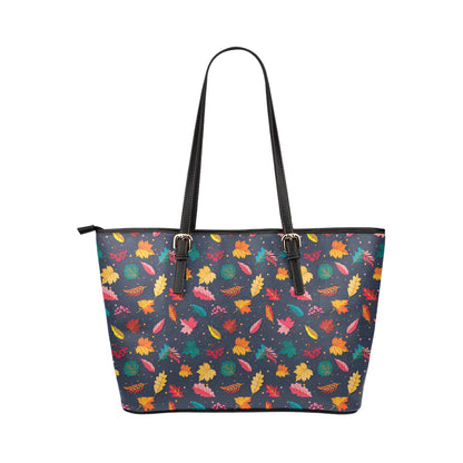 Elm Leave Colorful Print Pattern Leather Tote Bag