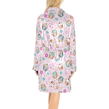 Cupcake Pattern Print Design CP03 Women's Fleece Robe