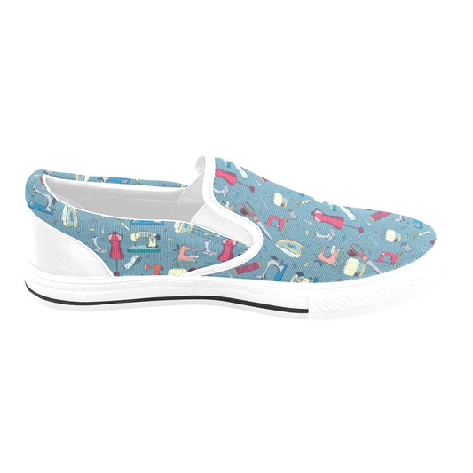 Sewing Equipment Print Design LKS301 White Slip Ons Canvas Women's Shoes