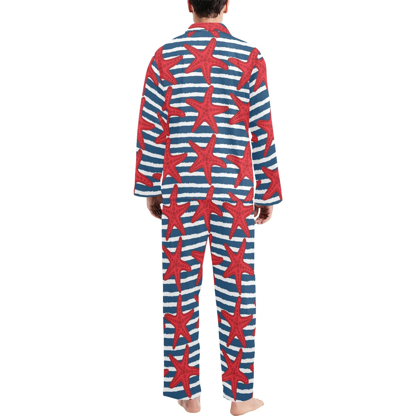 Starfish Red Pattern Print Design 02 Men's Long Pajama Set