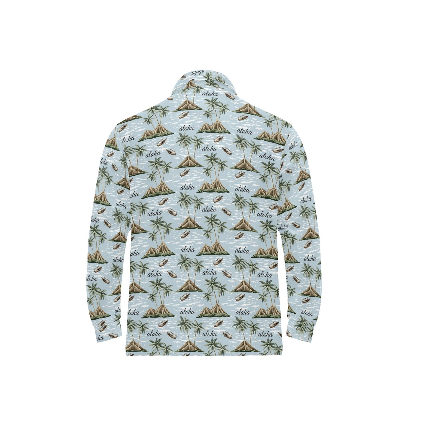 Aloha Hawaii island Design Themed Print Long Sleeve Polo Shirt For Men's