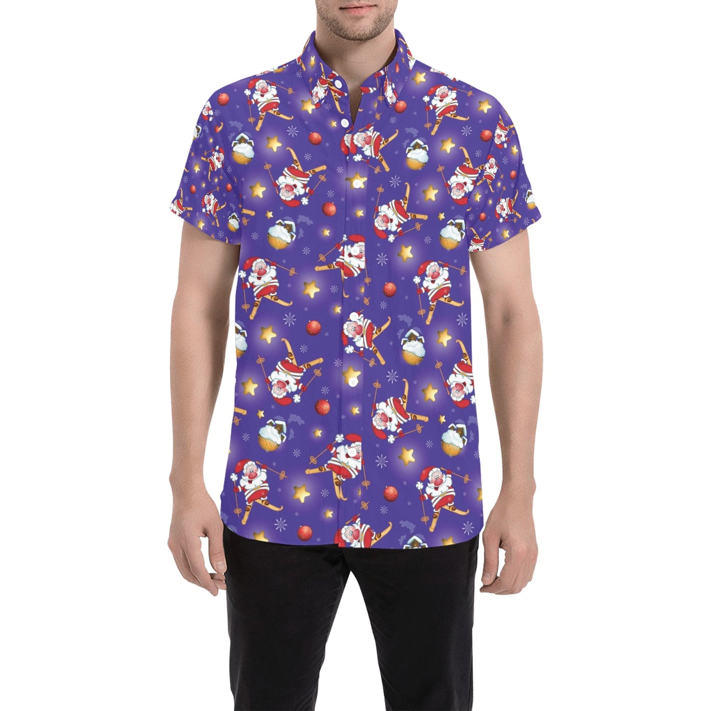 Ski Print Design LKS308 Men Short Sleeve Button Up Shirt