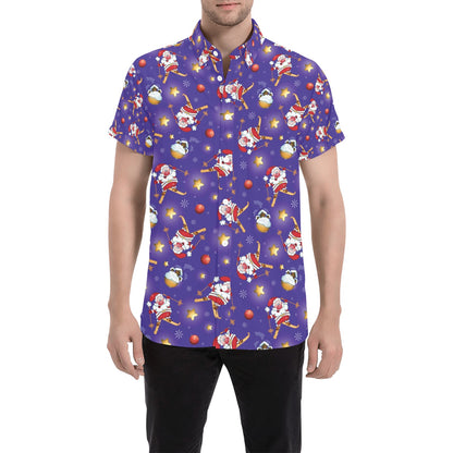 Ski Print Design LKS308 Men Short Sleeve Button Up Shirt