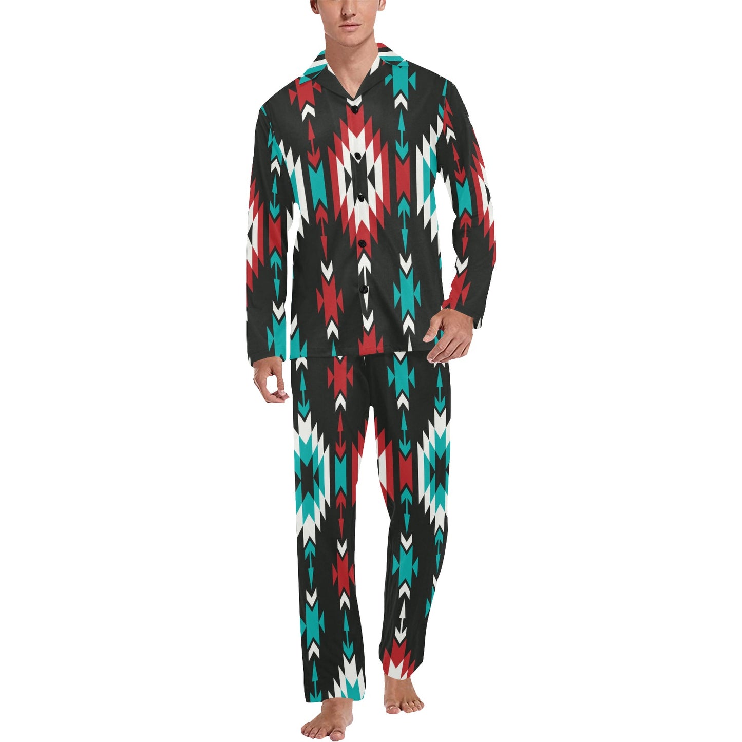 Native Pattern Print Design A08 Men's Long Pajama Set
