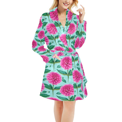Dahlia Pattern Print Design DH08 Women's Fleece Robe