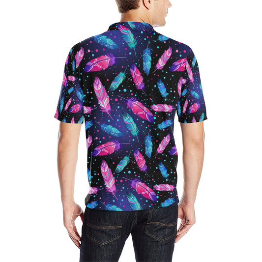 Feather Colorful Boho Design Print Men Polo Shirt