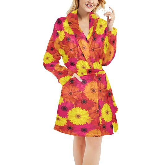 Gerberas Pattern Print Design GB05 Women's Fleece Robe