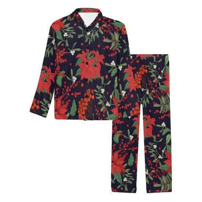Poinsettia Pattern Print Design POT02 Men's Long Pajama Set
