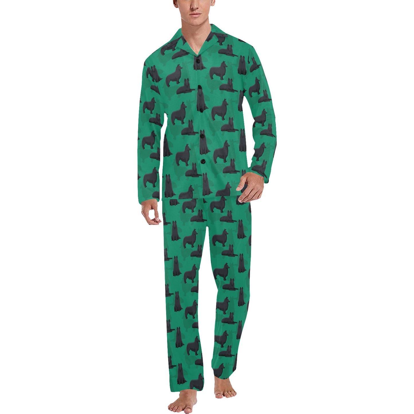 Belgian Sheepdog Pattern Print Design 01 Men's Long Pajama Set