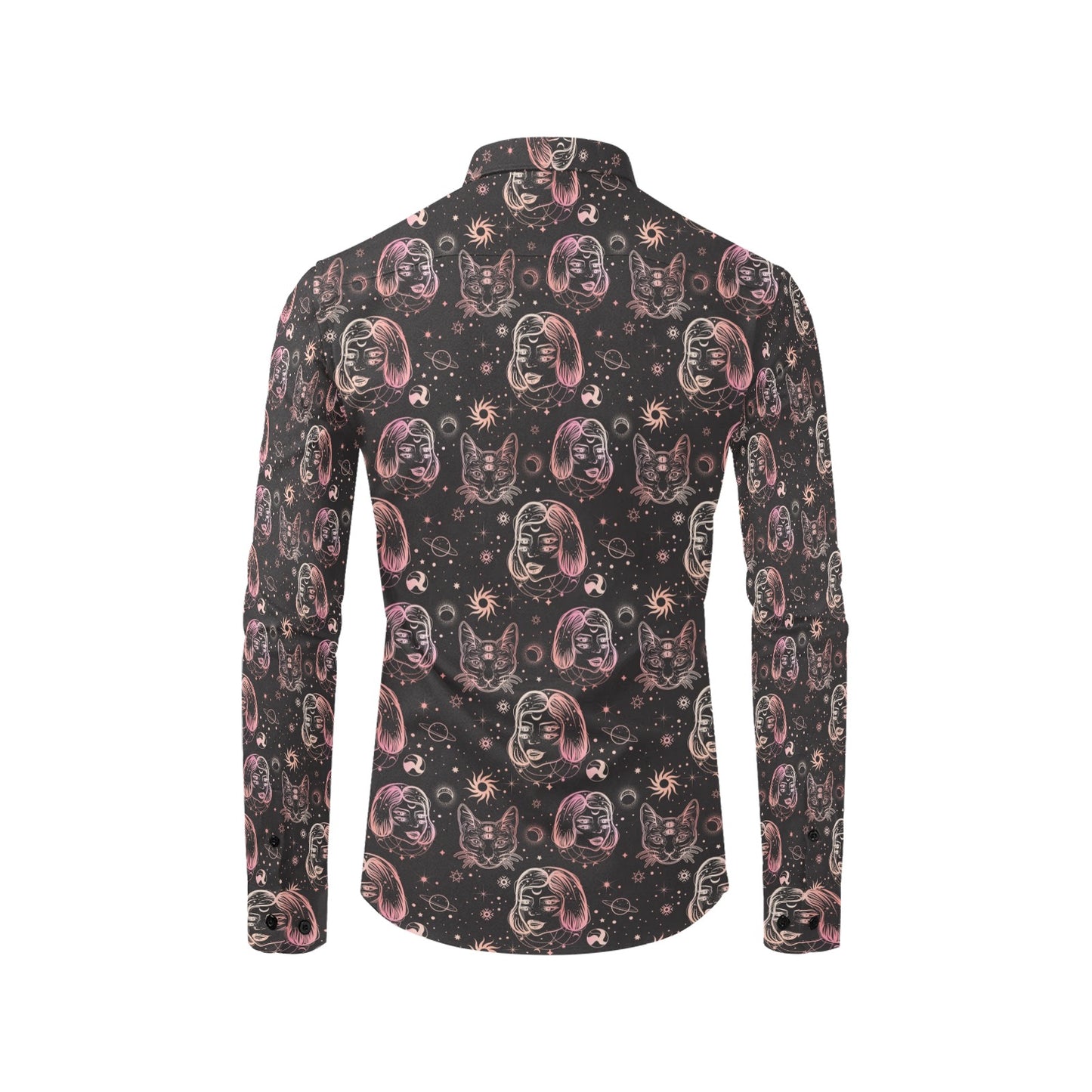 Third Eye Girl Cat Print Design LKS305 Men's Long Sleeve Dress Shirt