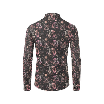 Third Eye Girl Cat Print Design LKS305 Men's Long Sleeve Dress Shirt