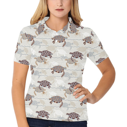 Sea Turtle Pattern Print Design T07 Women's Polo Shirt
