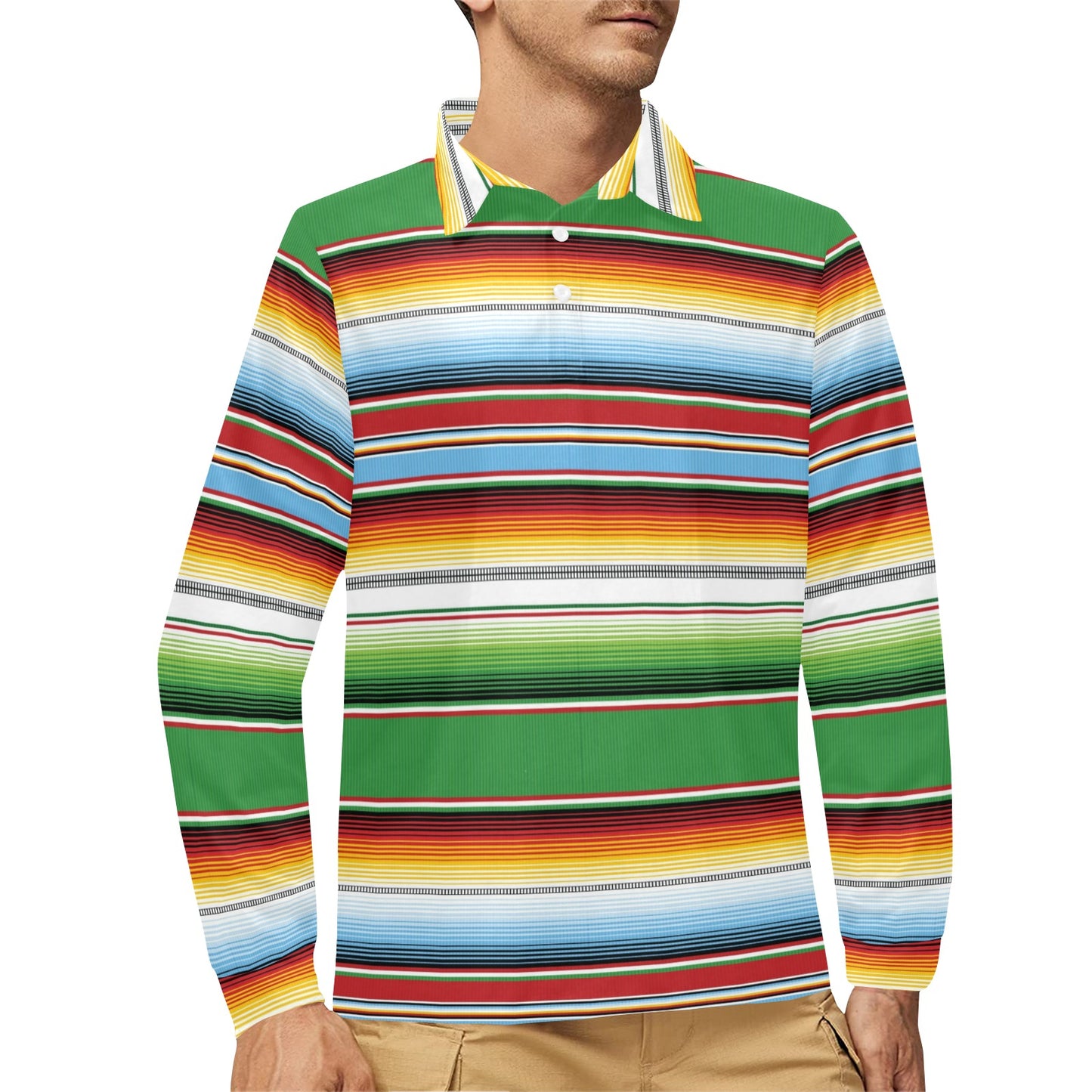 Serape Print Design LKS302 Long Sleeve Polo Shirt For Men's