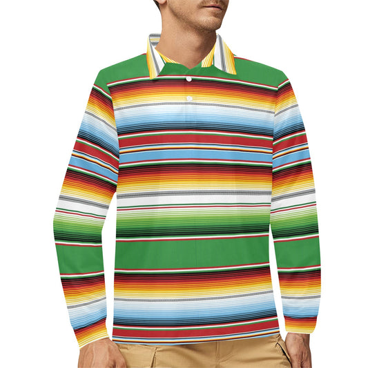 Serape Print Design LKS302 Long Sleeve Polo Shirt For Men's