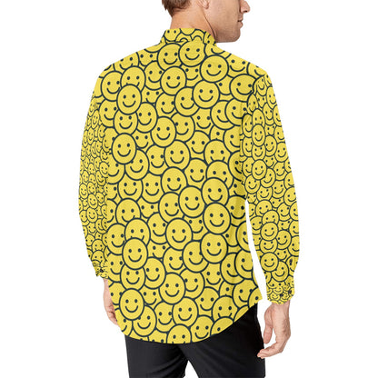Smiley Face Emoji Print Design LKS302 Men's Long Sleeve Dress Shirt