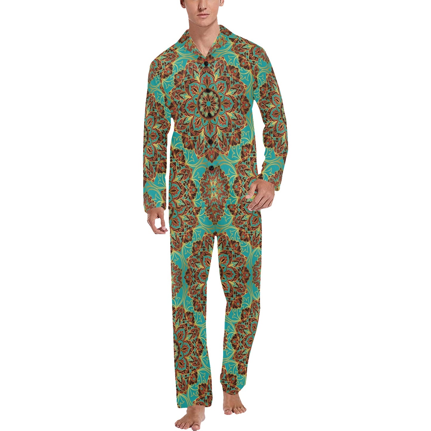 Medallion Pattern Print Design 02 Men's Long Pajama Set