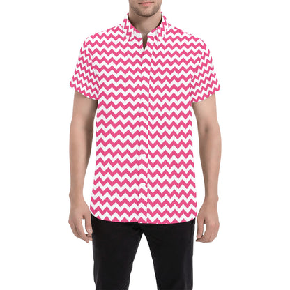 Chevron Print Design LKS402 Men Short Sleeve Button Up Shirt