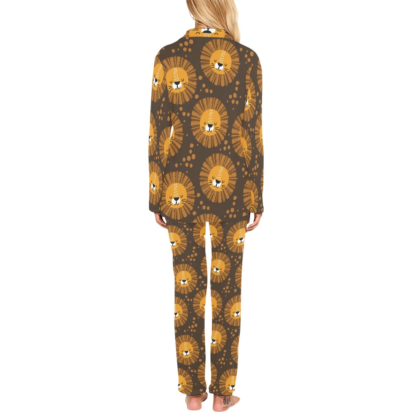 Lion Cartoon Pattern Print Design 01 Women's Long Pajama Set