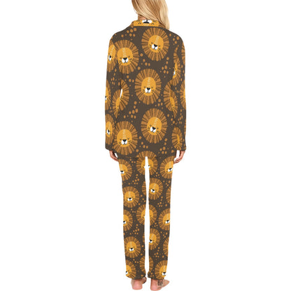 Lion Cartoon Pattern Print Design 01 Women's Long Pajama Set