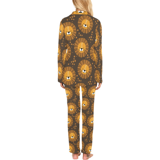 Lion Cartoon Pattern Print Design 01 Women's Long Pajama Set