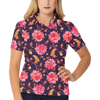 Dahlia Pattern Print Design DH03 Women's Polo Shirt