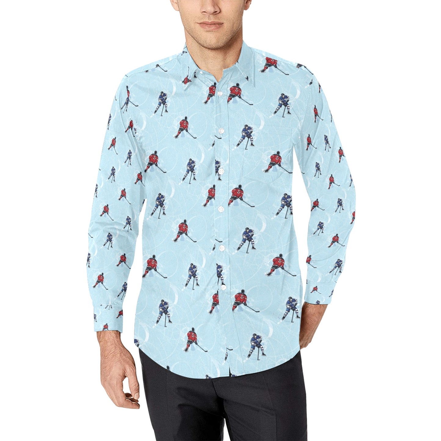 Hockey Player Print Design LKS302 Men's Long Sleeve Dress Shirt