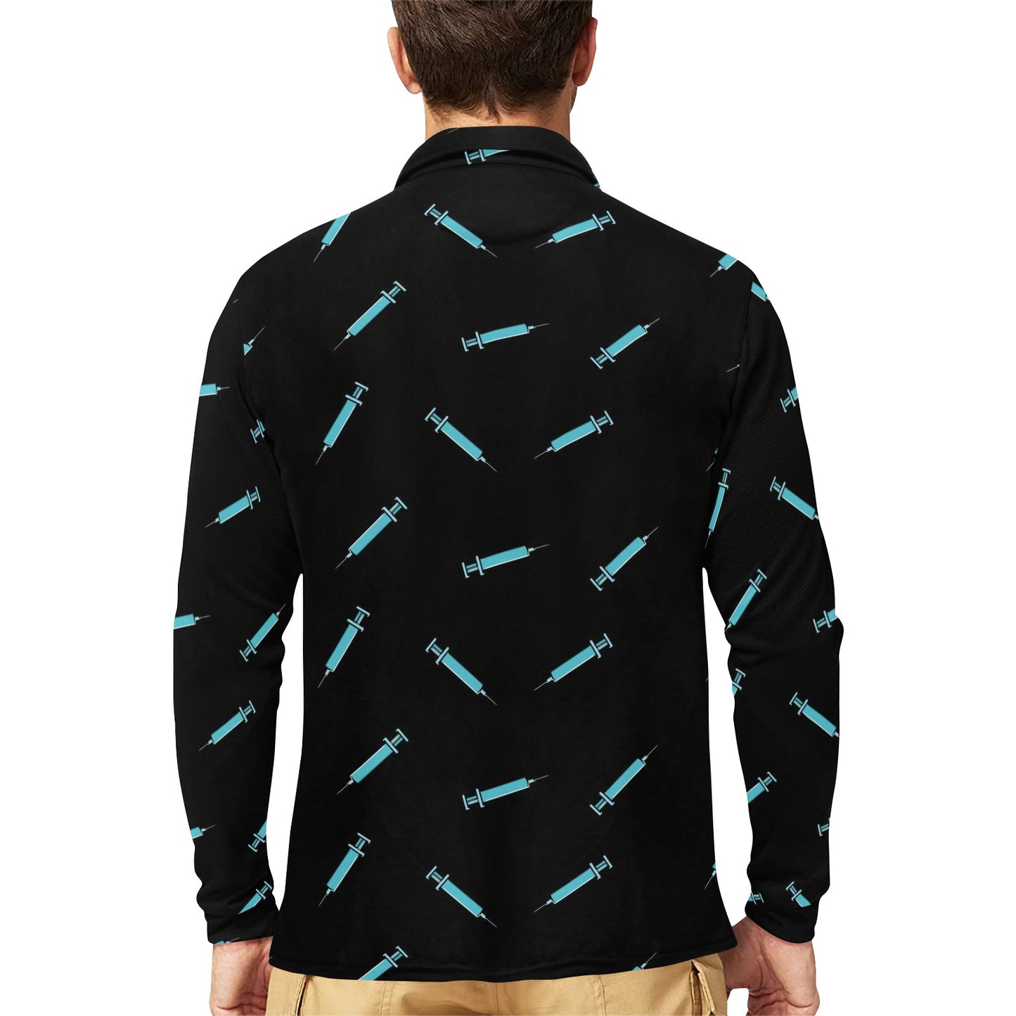 Phlebotomist Pattern Print Design A04 Long Sleeve Polo Shirt For Men's