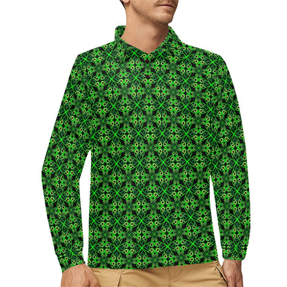 Celtic Green Neon Design Long Sleeve Polo Shirt For Men's