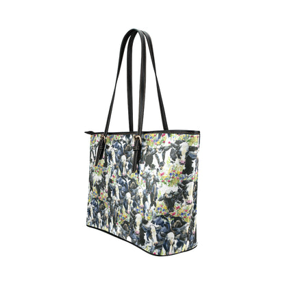Cow Watercolor Print Pattern Leather Tote Bag