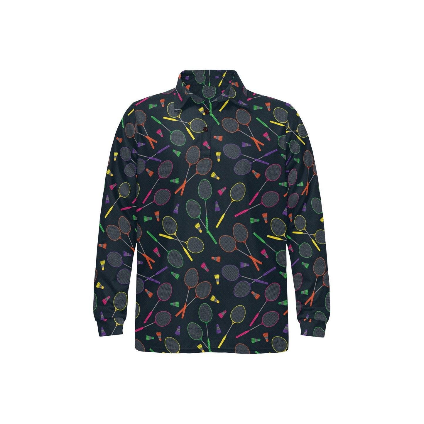 Badminton Pattern Print Design 04 Long Sleeve Polo Shirt For Men's
