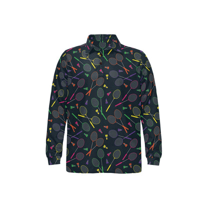 Badminton Pattern Print Design 04 Long Sleeve Polo Shirt For Men's