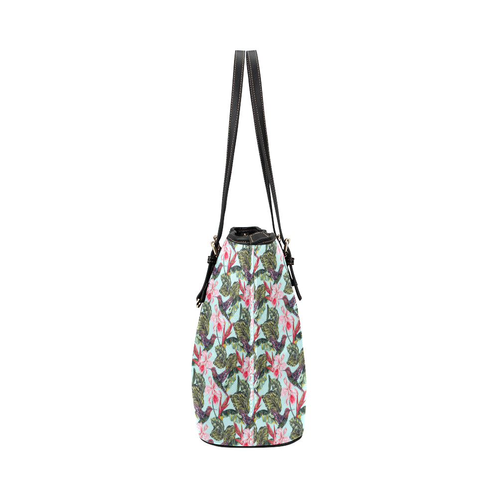 Hummingbird Cute Themed Print Leather Tote Bag