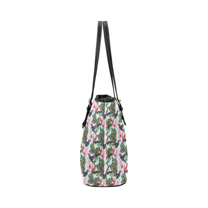 Hummingbird Cute Themed Print Leather Tote Bag