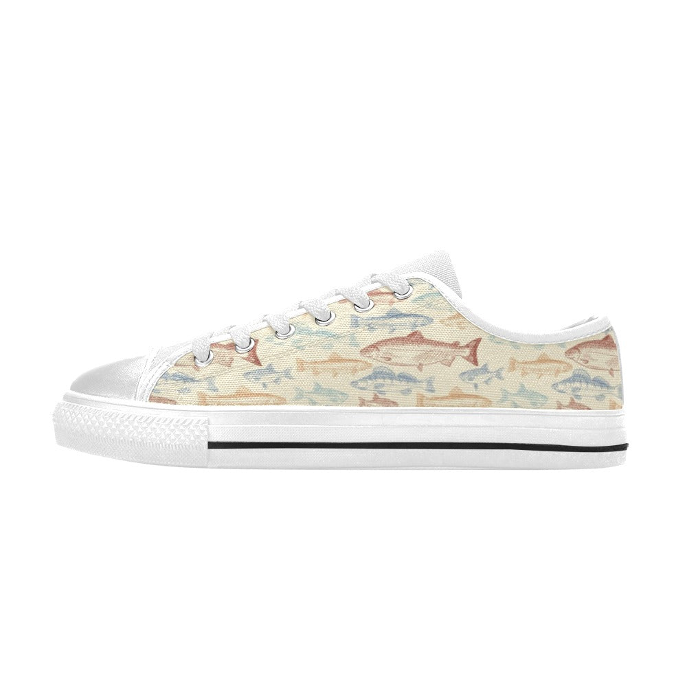 Salmon Fish Print Design LKS302 Women's White Low Top Shoes