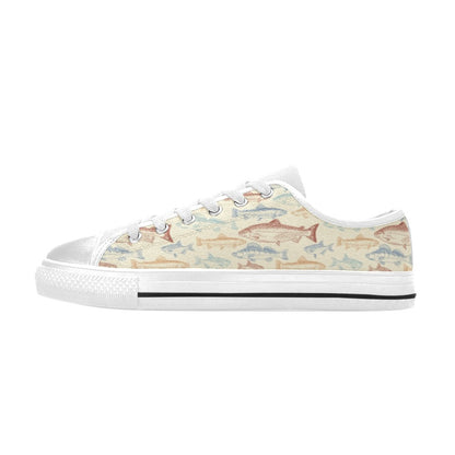 Salmon Fish Print Design LKS302 Women's White Low Top Shoes
