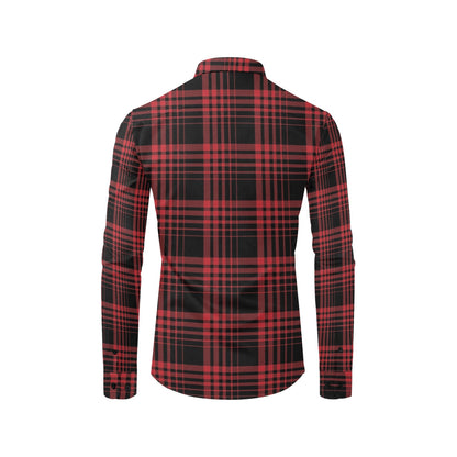 Tartan Red Black Print Design LKS303 Men's Long Sleeve Dress Shirt
