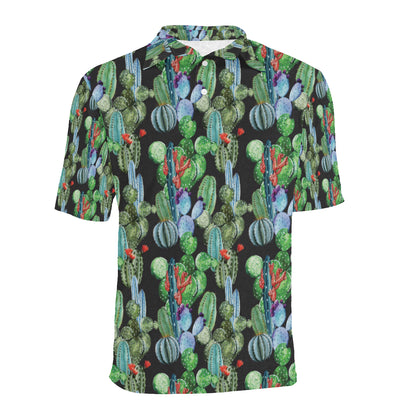Cactus Watercolor Style Print Men Polo Shirt